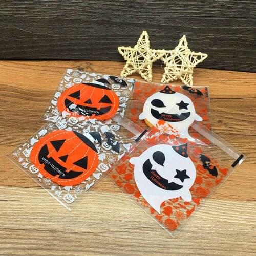 100PC Halloween Candy Cookies Dessert Packaging Bag Pumpkin Ghost Bags Plastic Party Decoration Small Gifts 8D