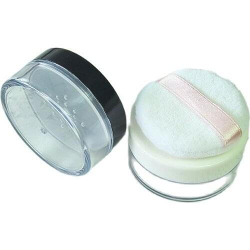 15pcs/lot White Empty Elegant Loose Powder Jar with Sifter n Puff, Black DIY Plastic Cosmetic Powder Refillable Case,Makeup Tool