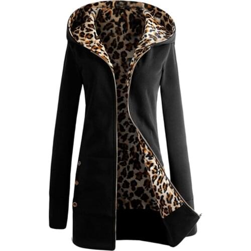 2018 Women Leopard Jacket Coat Winter Autumn Mature Ladies Fleece Hooded Casaco Feminino Womens Zipper Outerwear Long Wool Coat