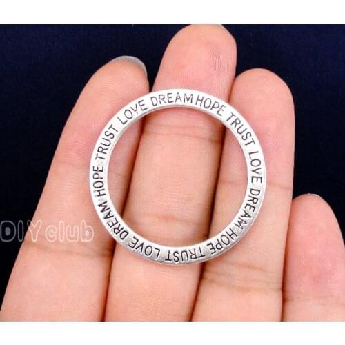 30pcs- Antique Silver Love Dream Hope Trust Circle Charms, DIY Supplies 36mm