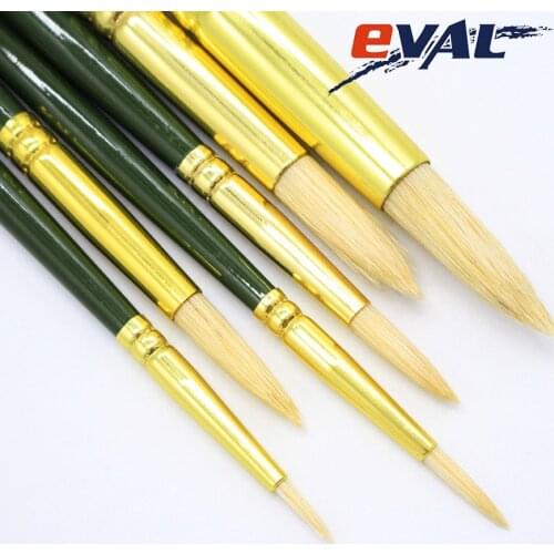 Eval Bristle Hair Artist Brush Quality Green Gold Aluminum Student Art Drawing Supplies Watercolor Oil Painting Round Set 6pcs