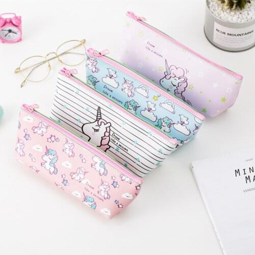 Unicorn Cartoon Animal Horse Printed PU Zipper Pen Case Student Stationery Bags Small Study Pencil Bag Coin Purse Wallet Pouch