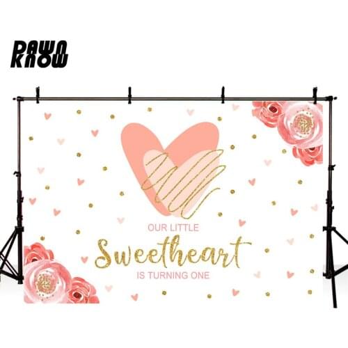 DAWNKNOW Cartoon Flower Photography Background Photocall Baby Sweet Heart Birthday Party Backdrop Newborn Photo Studio lv2651