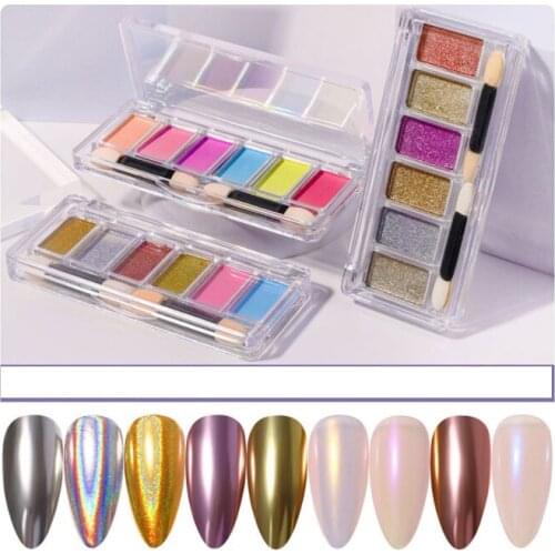 Nail Art New Solid Magic Mirror Powder 6 Color Combination Set Aurora Powder Solid Magic Mirror Powder Solid Fairy Powder Solid