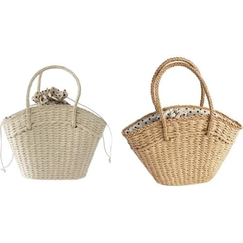 Womens Wicker Woven Shoulder Bag Beach Straw Large-Capacity Portable