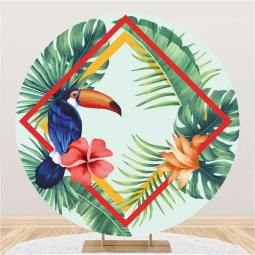 Jungle Flower Parrot Customized Round Backdrop Birthday Party Photography Background Props Decor Photo Studio Poster Banner