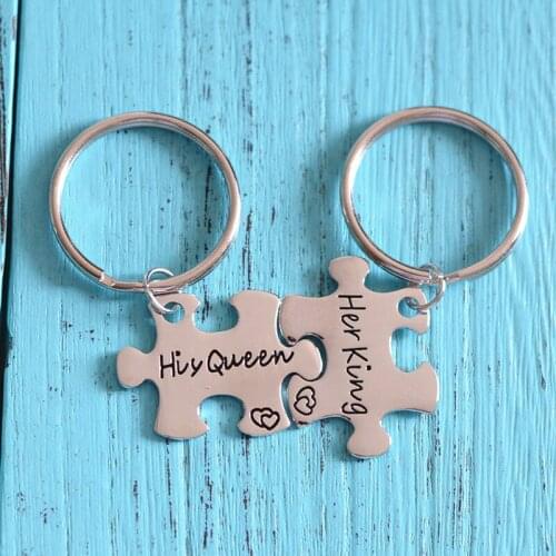 Her King His Queen Key chains King And Queen Couple Key Chain Puzzle Couple Key Ring Lover Wedding Anniversary Gifts 2pcs/set