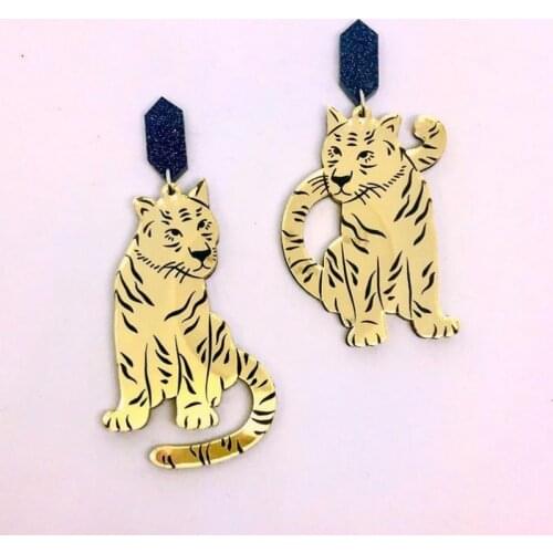 Fierce Grumpy Tiger Leopard Acrylic Earrings Asymmetry Animal Mirror Surface Exaggeration Earrings For Women Hyperbole Jewelry