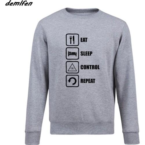 Hot Sale Fashion Spring Autumn Eat Sleep Control Repeat Illuminati Mens Sweatshirt Pullover Fleece Hoodies Sweatshirt Harajuku