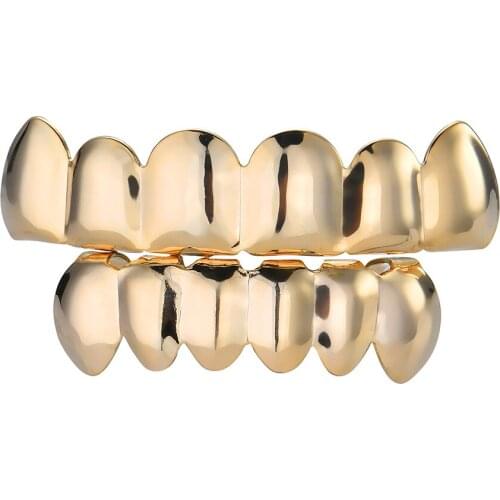 Hip Hop Gold Teeth Upper and Bottom Grills Dental Mouth Punk Teeth Caps Cosplay Party Tooth Rapper Body Fashion Jewelry Gifts