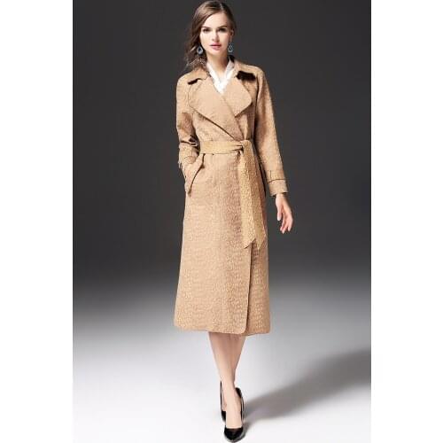 2017 new fashion female autumn long coat windbreaker solid color belt lapel suede coat autumn and winter trench