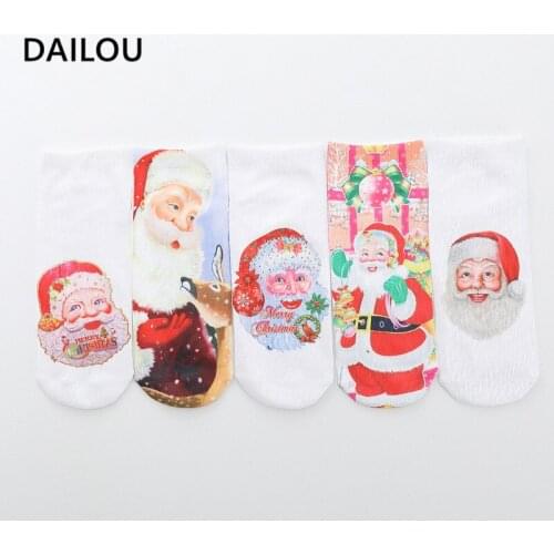 New Year Socks 2021 Winter 3D Printed Socks Cute Cartoon Santa Claus Happy Funny Cotton Socks Original Christmas Gift Popsocket