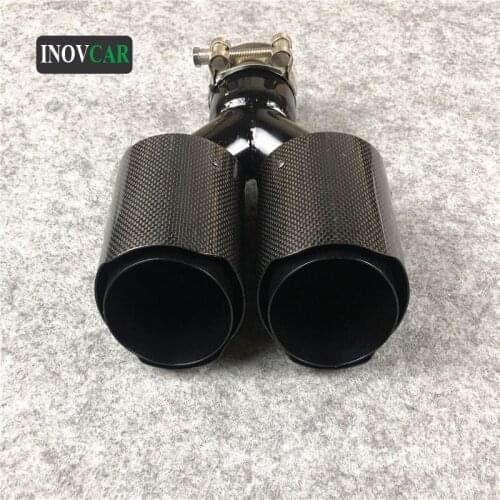 One Piece Universal Glossy Black Stainless Steel Exhaust Muffler Tips Auto Double Glossy Carbon Exhaust Pipes