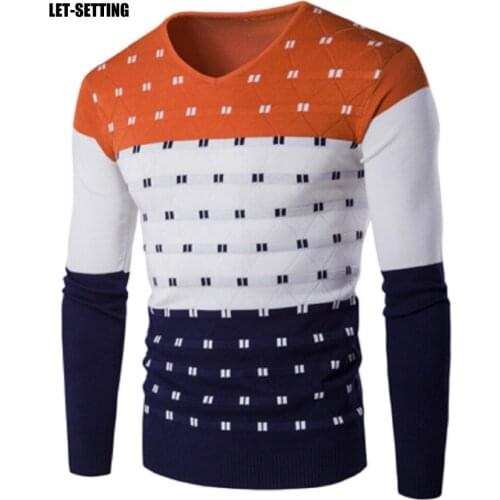 Autumn winter color slim fit print pullover warm men sweater fashion striped long sleeve v-neck shirt M-2XL,green,blue,red,gray