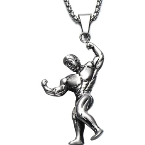 Bodybuilder Fitness Mr Necklace Stainless Steel Muscle Type Men Jewelry Fitness Competition Jewelry