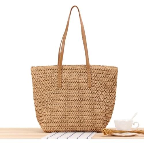 Handmade Woven Handbags Bohemian Shopper Shoulder Bag Large Capacity Female Tote Bags Summer Knitted Straw Beach Bag Purse