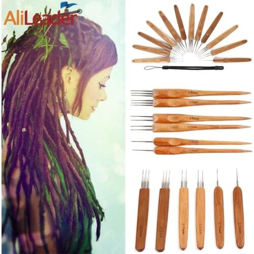 Alileader Bamboo Handle Crochet With Stainless Steel Needle One&Double&Triple Head Crochet For Making Wig Tip Handle Crochet