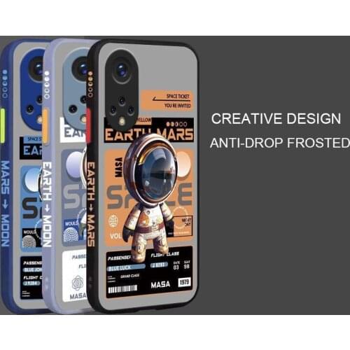 Cartoon Astronaut Pattern Phone Case For Huawei Honor 50 Liquid Side Printing Silicone Shockproof Cover For Honor 50