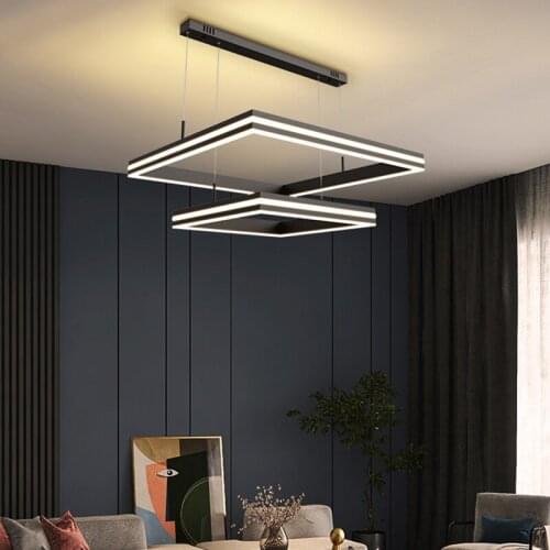 Modern Led Chandeliers For Living Room Bedroom Dining Black Gold Square Pendant Lights New Indoor Lighting Decoration Lamps