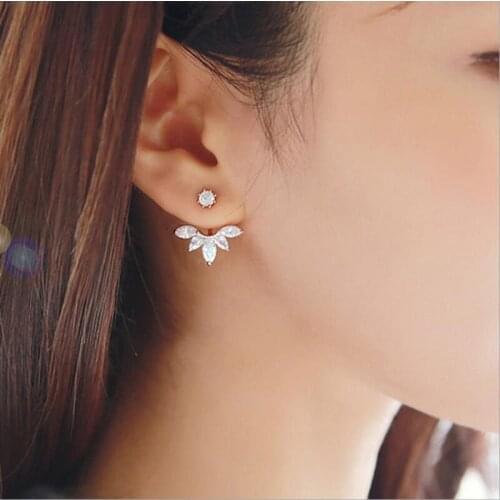 TJP Shiny Rose Gold Crystal Stones Flower Earrings For Women Wedding Party Jewelry Top Quality 925 Silver Girl Earrings Bijou