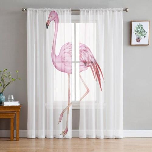 Animal Flamingo Window Treatment Tulle Modern Sheer Curtains for Kitchen Living Room the Bedroom Curtains Decoration