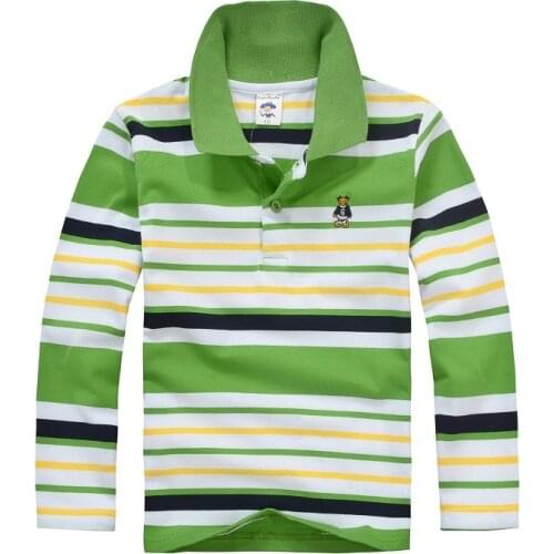 High quality 2-12 year old boy polo shirt brand children warm cotton striped lapel long sleeve T shirt 6 colors optional
