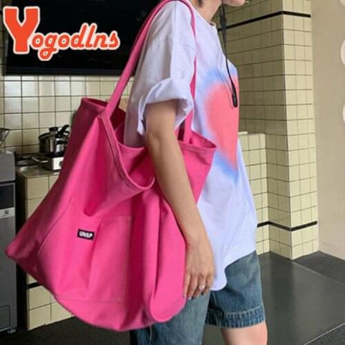 Yogodlns Summer Large Capacity Tote Bag Female Candy Color Canvas Shoulder Bag Travel Handbags Shopping Girls Pouch Tote Bolsas