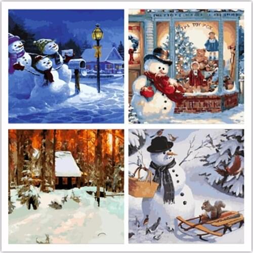 Yunxi art Digital oil painting by numbers diy coloring paint by number wall decor hand painted canvas picture Snowman RS256