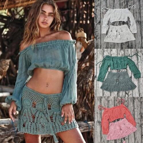 Hand Crochet Florens Skirt Women Swimwear Sexy Beach Bikini Set cover up Skirt Boho Style elastic waistband tassels
