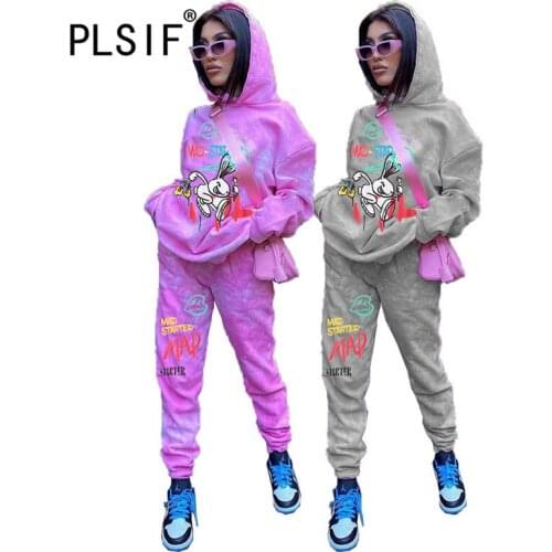 High Streetwear Women Set Hoodies Autumn Winter 2 Pieces Sweatsuit Female Long Sleeve Matching Sets