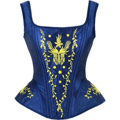 Womens Victorian Gothic Punk Retro Overbust Waist Training Corset Vest Sexy Embroidery Shoulder Strap Corsets Bustiers Lingerie