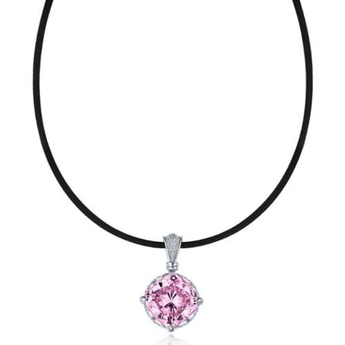 Solid 925 Sterling Silver 14*14mm Pink High Carbon Diamond Pendant Necklace For Women Sparkling Wedding Party Fine Jewelry