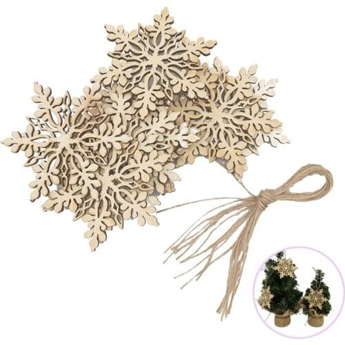 10PCS Wood Snowflakes Shaped Hanging Embellishments Ornaments Craft Star Heart Shape Slices Wood Xmas Decorations