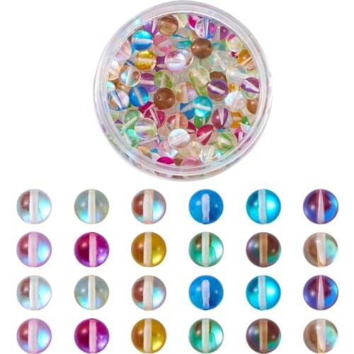 120pcs/box 8mm Synthetic Round Moonstone Beads Strands Dyed Half AB Color Plated Hole: 1mm for Jewelry Making Earrings Bracelets