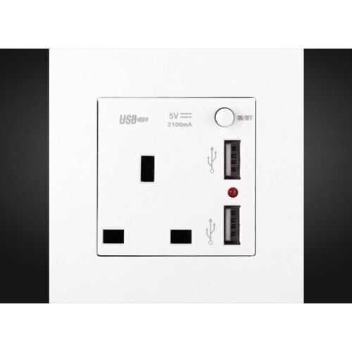 13A UK Standard Wall Power Socket White Panel Outlet 2100mA Dual USB Socket Charger Port for Mobile