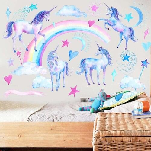 2pcs/set Unicorn Rainbow Wall Stickers For Kids Rooms Bedroom Living Room Decorative Children Wall Decals Stickers Wallpaper