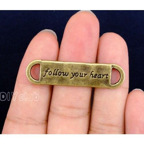 20pcs-Antique Bronze 2 Sided Follow Your Heart Connector Charms 43x11mm