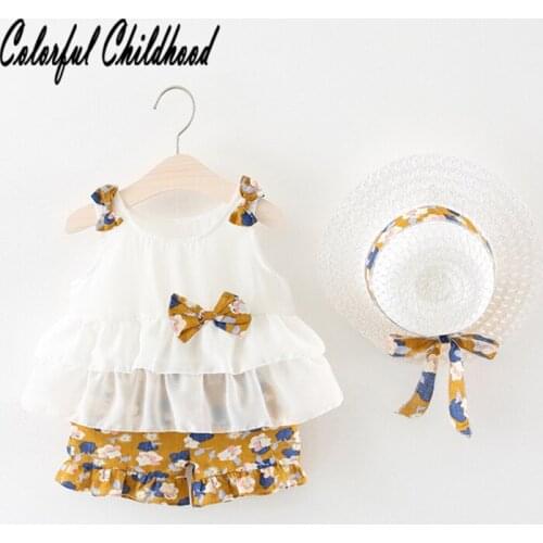 3PCS/Set Cute Newborn Baby Girl Clothes floral chiffon vest+shorts +hats sets toddler baby girls Outfits summer