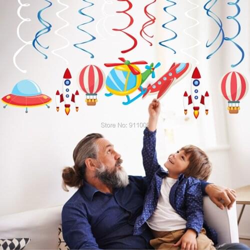 30pcs/set PVC Aircraft Spaceship Hanging Swirl For Kids Birthday Bedroom Wall Ceiling Rocket Spiral Ornament DecorParty Supply
