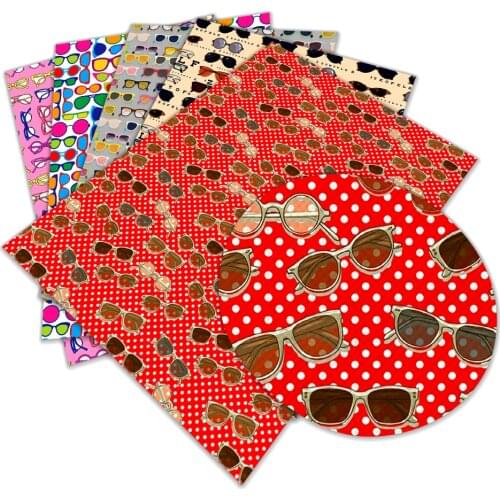 30 cm x 136 cm Cartoon Glasses Printed Synthetic Leather for DIY Bag Shoes Material Hademade Fabric L213