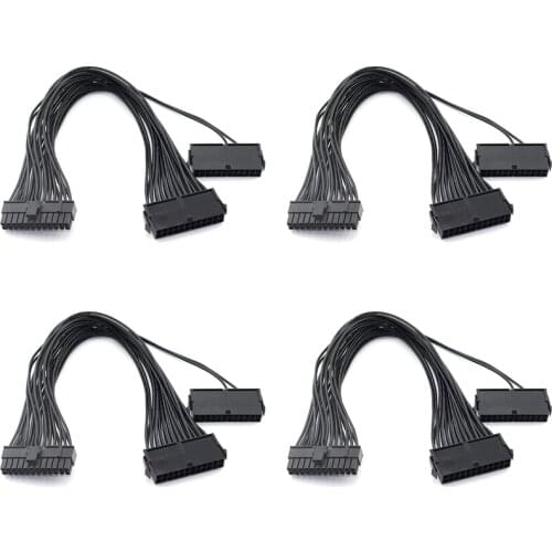 4Pcs SATA Cables, Dual PSU Power Supply 24-Pin Adapter Cable for ATX Motherboard 18AWG - 1FT