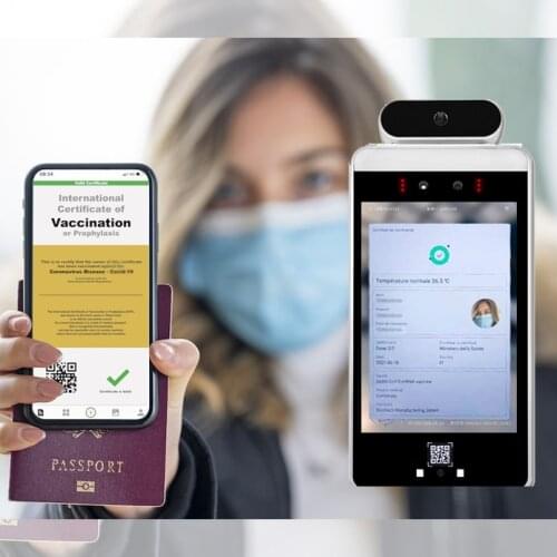 8 " LCD Monitor European Green QR Code scannerTemperature and Face Recognition health Pass Management Access Control IP Camera