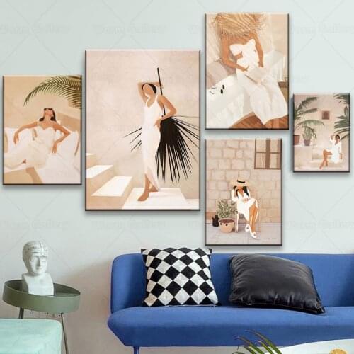 Abstract Fashion Girl summer Read stairs Rest Wall Art Canvas Painting Nordic Posters And Prints Decor Pictures For Living Room
