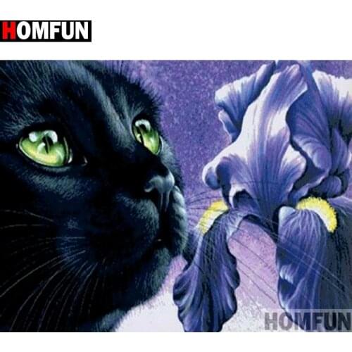 HOMFUN Full Square/Round Drill 5D DIY Diamond Painting "Cat flower" Embroidery Cross Stitch 5D Home Decor Gift A14638