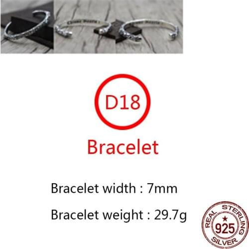 D18 S925 sterling silver bracelet personality retro simple punk hip-hop style cross letter fashion opening shape birthday gift