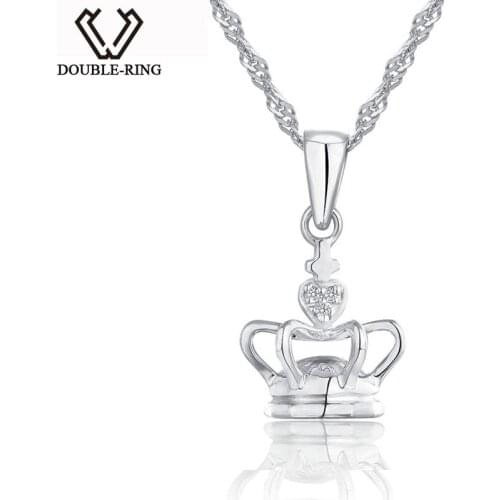 DOUBLE-R Fine Jewelry Crown necklaces & pendants Female Genuine 0.01ct Diamond 925 Sterling Silver Jewelry for women