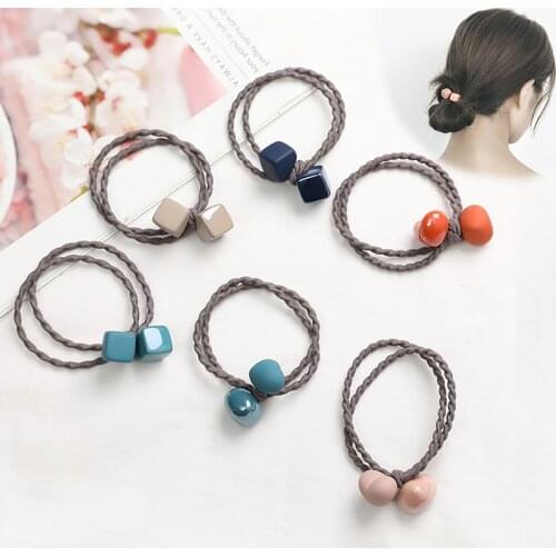 Twist Elastic Rope Rubber Bands Matte Cube Heart Pendant Headband Korean Creative Fashion Hair Ties Women Girls Hair Accessories