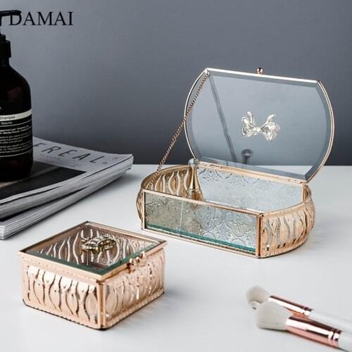 European Jewelry Glass Container Palace Wind Relief Hollowing Decorative Necklace Earring Storage Box Dressing Table Decoration