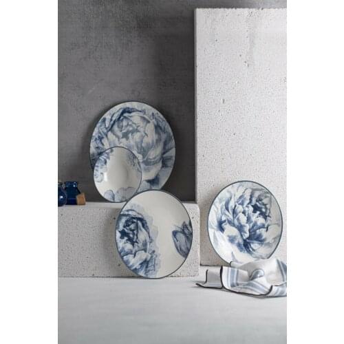Porcelain 24 Piece Dinnerware Set white-blue Plates Combi household Flatware Bowls/Dessert Plates/Soup Plates/Dinner Plates