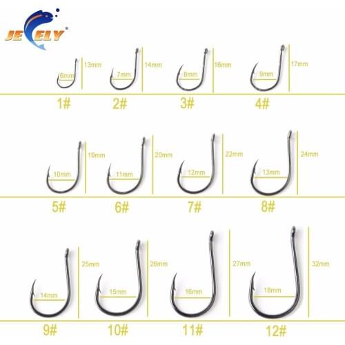 Jeely 100pcs Eyed barbed curve shank carp fishing hook size #1,#2,#3,#4,#5,#6,#7,#8,#9,#10,#11,#12